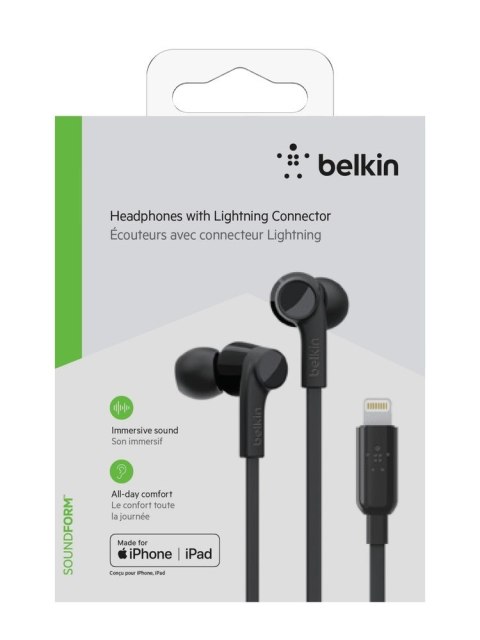 Słuchawki przewodowe Belkin SoundForm Wired Earbuds with Lightning Connector IPX5 Black Słuchawki przewodowe Belkin SoundForm Wired Earbuds with Lightning Connector IPX5 Black