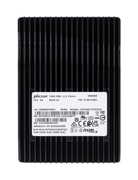 Dysk SSD Micron 7400 PRO 3.84TB U.3 (15mm) NVMe Gen4 MTFDKCC3T8TDZ-1AZ1ZABYY (DWPD 1) Tray Dysk SSD Micron 7400 PRO 3.84TB U.3 (15mm) NVMe Gen4 MTFDKCC3T8TDZ-1AZ1ZABYY (DWPD 1) Tray