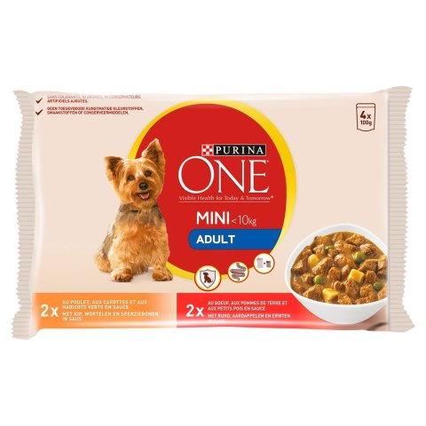 PURINA One Mini Adult Kurczak, wołowina - mokra karma dla psa - 4x100 g PURINA One Mini Adult Kurczak, wołowina - mokra karma dla psa - 4x100 g