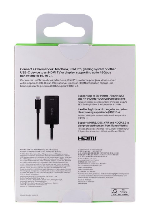 BELKIN ADAPTER USB-C TO HDMI 2.1 8K HDR (M/F) BELKIN ADAPTER USB-C TO HDMI 2.1 8K HDR (M/F)