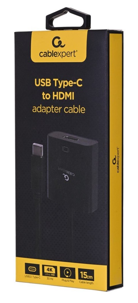 GEMBIRD ADAPTER NA KABLU USB TYP-C DO HDMI 4K 30HZ, 15CM, CZARNY GEMBIRD ADAPTER NA KABLU USB TYP-C DO HDMI 4K 30HZ, 15CM, CZARNY