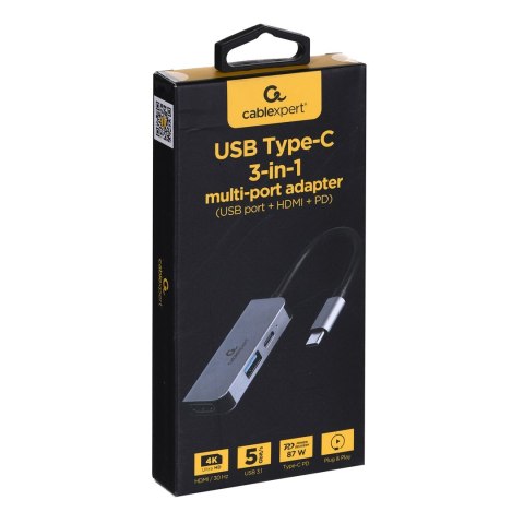 GEMBIRD MULTI ADAPTER USB TYP-C 3W1 (HUB USB + HDMI + PD) GEMBIRD MULTI ADAPTER USB TYP-C 3W1 (HUB USB + HDMI + PD)