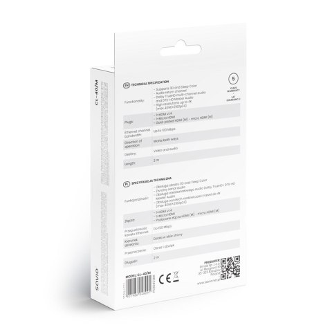 SAVIO KABEL HDMI (M) - MICRO HDMI (M), 2M, CZARNY, CL-40/M SAVIO KABEL HDMI (M) - MICRO HDMI (M), 2M, CZARNY, CL-40/M