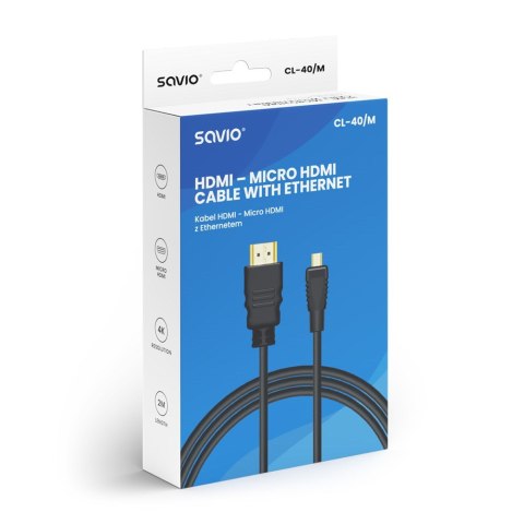 SAVIO KABEL HDMI (M) - MICRO HDMI (M), 2M, CZARNY, CL-40/M SAVIO KABEL HDMI (M) - MICRO HDMI (M), 2M, CZARNY, CL-40/M