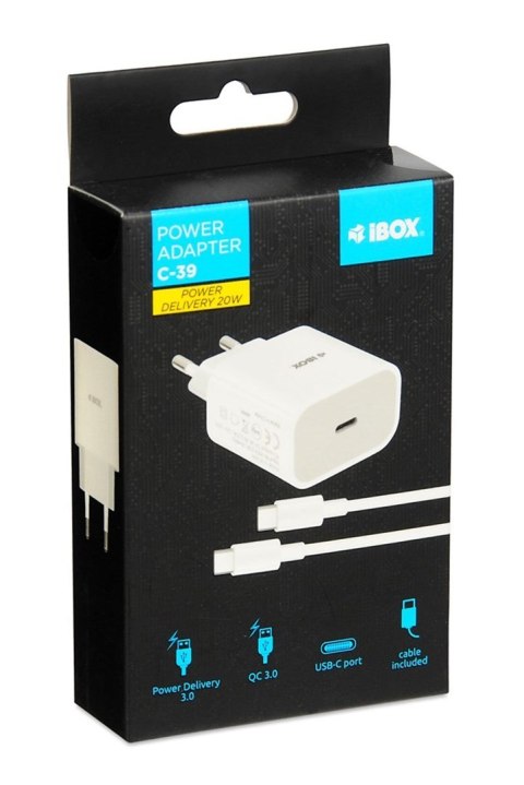 ŁADOWARKA SIECIOWA I-BOX C-39 USB-C PD20W Z KABLEM ŁADOWARKA SIECIOWA I-BOX C-39 USB-C PD20W Z KABLEM