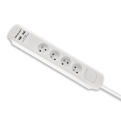 QOLTEC LISTWA ZASILAJĄCA ANTYPRZEPIĘCIOWA | 4 GNIAZDA | 2 X USB | 1.8M | BIAŁA QOLTEC LISTWA ZASILAJĄCA ANTYPRZEPIĘCIOWA | 4 GNIAZDA | 2 X USB | 1.8M | BIAŁA