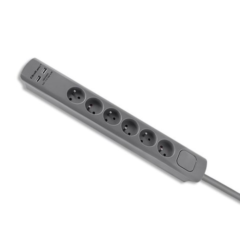 QOLTEC LISTWA ZASILAJĄCA ANTYPRZEPIĘCIOWA | 6 GNIAZD | 2 X USB | 1.8M | SZARA QOLTEC LISTWA ZASILAJĄCA ANTYPRZEPIĘCIOWA | 6 GNIAZD | 2 X USB | 1.8M | SZARA