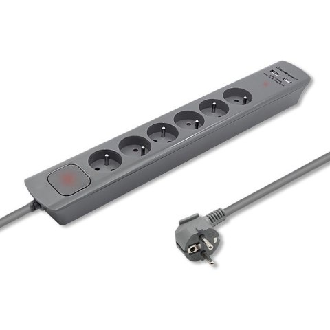 QOLTEC LISTWA ZASILAJĄCA ANTYPRZEPIĘCIOWA | 6 GNIAZD | 2 X USB | 1.8M | SZARA QOLTEC LISTWA ZASILAJĄCA ANTYPRZEPIĘCIOWA | 6 GNIAZD | 2 X USB | 1.8M | SZARA