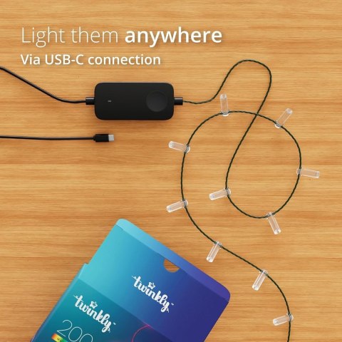 Twinkly Candies - 100 Lampki w kształcie świeczki RGB LEDs, zielony przewód, USB-C Twinkly Candies - 100 Lampki w kształcie świeczki RGB LEDs, zielony przewód, USB-C
