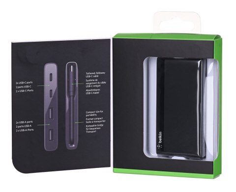 BELKIN TRAVEL HUB 4X USB-C 3.0 CZARNY BELKIN TRAVEL HUB 4X USB-C 3.0 CZARNY