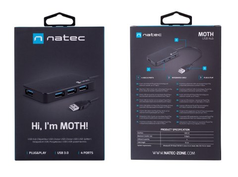 Hub NATEC Moth NHU-1342 (4x USB 3.0; kolor czarny) Hub NATEC Moth NHU-1342 (4x USB 3.0; kolor czarny)