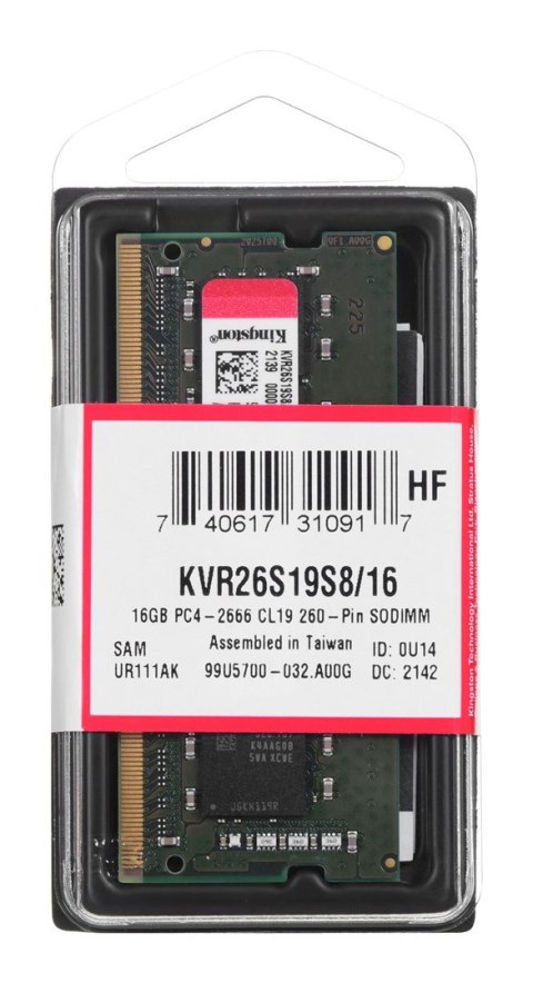 KINGSTON DDR4 SODIMM 16GB 2666MHz CL19 1Rx8 KINGSTON DDR4 SODIMM 16GB 2666MHz CL19 1Rx8
