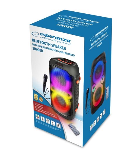 ESPERANZA GŁOŚNIK BT FM LED RGB KARAOKE SINGER EP156 ESPERANZA GŁOŚNIK BT FM LED RGB KARAOKE SINGER EP156