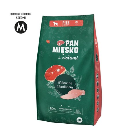 PAN MIĘSKO Wołowina z królikiem (dorosły) chrupki M - Karma sucha dla psa - 20kg PAN MIĘSKO Wołowina z królikiem (dorosły) chrupki M - Karma sucha dla psa - 20kg