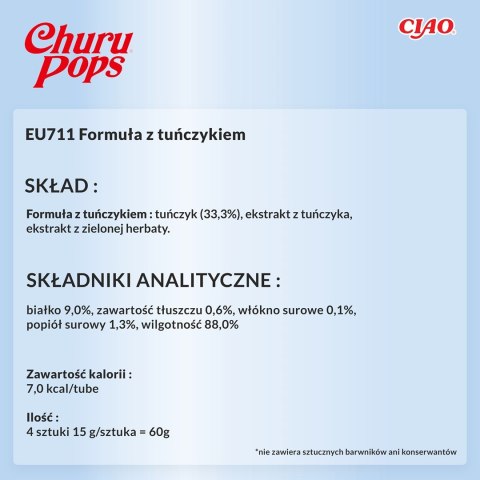 Przysmak CHURU Pops Tuńczyk dla kota 4x14g Przysmak CHURU Pops Tuńczyk dla kota 4x14g