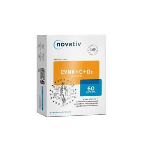 Novativ Cynk + C + D3 immuno 60 kapsułek Novativ Cynk + C + D3 immuno 60 kapsułek