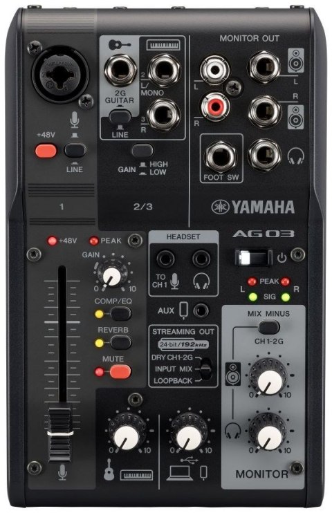 Yamaha AG03 MK2 czarny - 3-kanałowy mikser do streamingu na żywo z interfejsem audio USB Yamaha AG03 MK2 czarny - 3-kanałowy mikser do streamingu na żywo z interfejsem audio USB