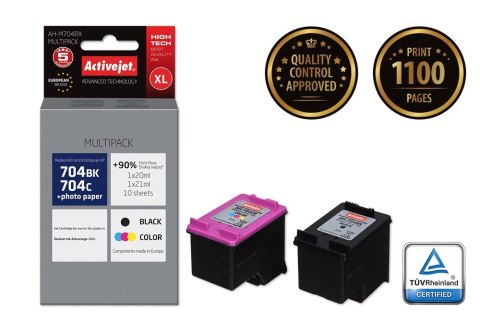 Activejet AH-M704RX Tusz (zamiennik HP 704 CN692AE, CN693AE; Premium; 1 x 20 ml, 1 x 21 ml; czarny, kolor) Activejet AH-M704RX Tusz (zamiennik HP 704 CN692AE, CN693AE; Premium; 1 x 20 ml, 1 x 21 ml; czarny, kolor)