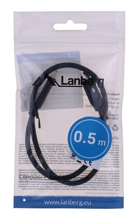 LANBERG KABEL USB-C M/M 2.0 0.5M QC 4.0 POWER DELIVERY PREMIUM CA-CMCM-40CU-0005-BK LANBERG KABEL USB-C M/M 2.0 0.5M QC 4.0 POWER DELIVERY PREMIUM CA-CMCM-40CU-0005-BK
