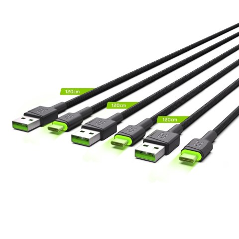 GREEN CELL ZESTAW KABLI KABGCSET03 3X KABEL GC RAY USB - USB-C 30CM, ZIELONY LED GREEN CELL ZESTAW KABLI KABGCSET03 3X KABEL GC RAY USB - USB-C 30CM, ZIELONY LED