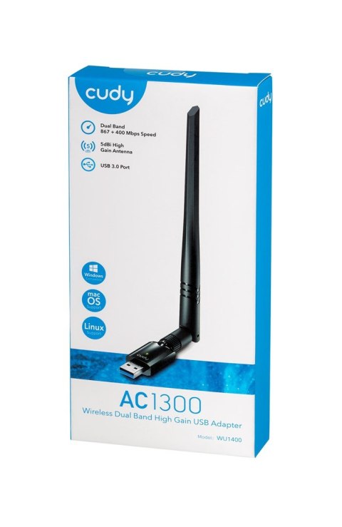 Karta sieciowa CUDY WU1400 AC1300 USB 3.0 Antena zew. 5dbi Karta sieciowa CUDY WU1400 AC1300 USB 3.0 Antena zew. 5dbi