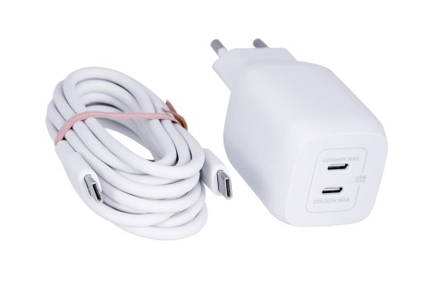 Ładowarka Belkin BoostCharge Pro Dual USB-C PD 3.0 PPS GaN Wall Charger 65W + USB-C to USB-C Cable 2m White