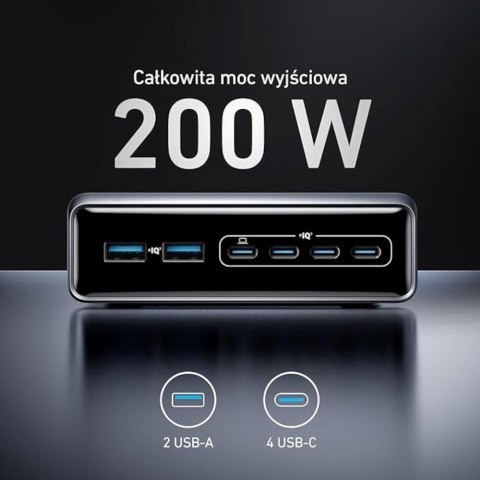 Ładowarka wieloportowa Anker Prime GaN 2x USB-A 4x USB-C PD 200W Czarna Ładowarka wieloportowa Anker Prime GaN 2x USB-A 4x USB-C PD 200W Czarna