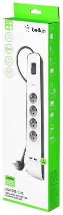 Listwa zasilająca Belkin Power Surge 4-PORT + 2xUSB-A 2.4A 525J Grey/White