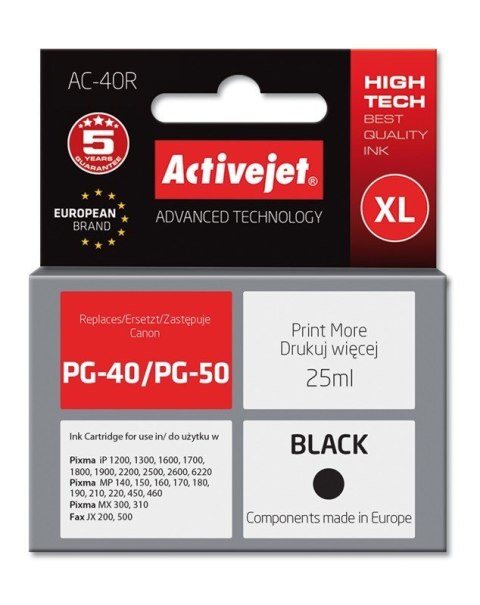Activejet AC-40R Tusz (zamiennik Canon PG-40; Premium; 25 ml; czarny) (WYPRZEDAŻ) Activejet AC-40R Tusz (zamiennik Canon PG-40; Premium; 25 ml; czarny) (WYPRZEDAŻ)