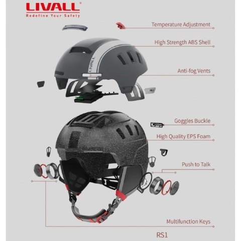 Kask narciarski Bluetooth 57-61cm Intercom/SOS biał Kask narciarski Bluetooth 57-61cm Intercom/SOS biał