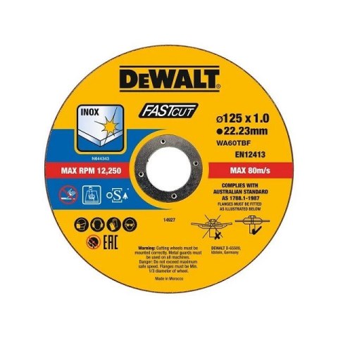 TARCZA METAL 125x1,0mm INOX /100szt DT2054 .DEWALT TARCZA METAL 125x1,0mm INOX /100szt DT2054 .DEWALT