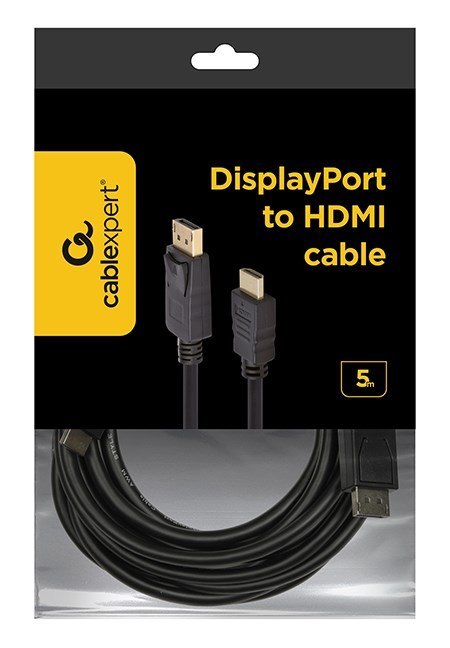 Kabel GEMBIRD CC-DP-HDMI-5M (HDMI M - DisplayPort M; 5m; kolor czarny) Kabel GEMBIRD CC-DP-HDMI-5M (HDMI M - DisplayPort M; 5m; kolor czarny)