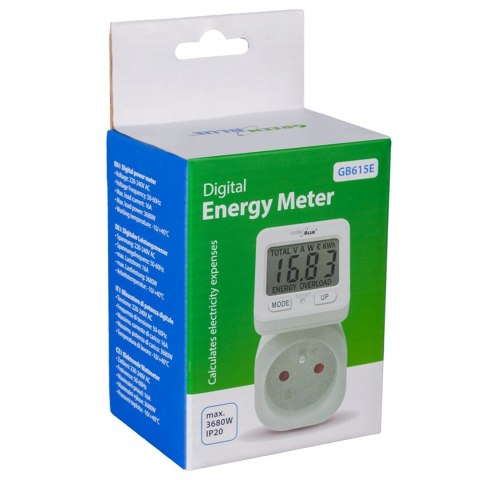 GREENBLUE MIERNIK ENERGII WATOMIERZ 16A, MAX. 3680W, PODTRZ.PAMIĘCI GB615 E GREENBLUE MIERNIK ENERGII WATOMIERZ 16A, MAX. 3680W, PODTRZ.PAMIĘCI GB615 E