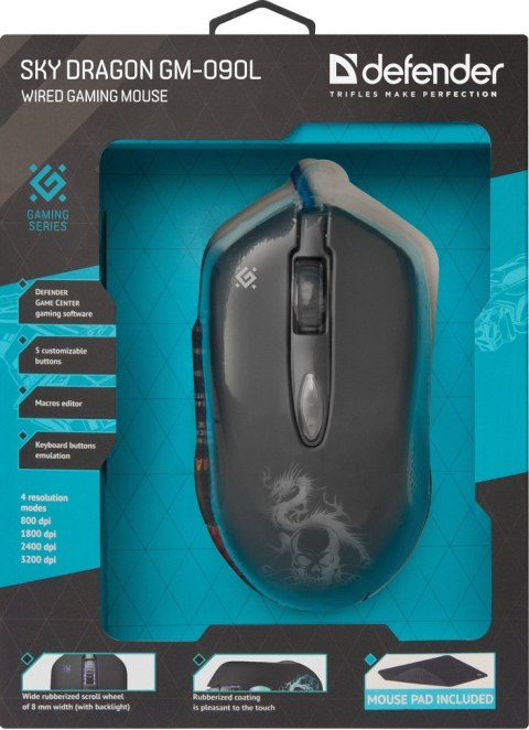DEFENDER MYSZ PRZEWODOWA SKY DRAGON GM-090L OPTIC 3200DPI 6P 52090 DEFENDER MYSZ PRZEWODOWA SKY DRAGON GM-090L OPTIC 3200DPI 6P 52090