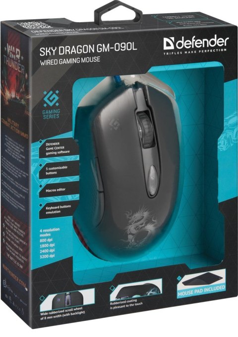 DEFENDER MYSZ PRZEWODOWA SKY DRAGON GM-090L OPTIC 3200DPI 6P 52090 DEFENDER MYSZ PRZEWODOWA SKY DRAGON GM-090L OPTIC 3200DPI 6P 52090