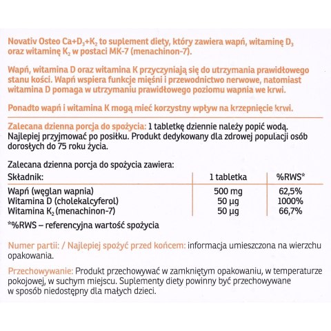 Novativ Osteo Ca+D3+K2 60 tabletek Novativ Osteo Ca+D3+K2 60 tabletek
