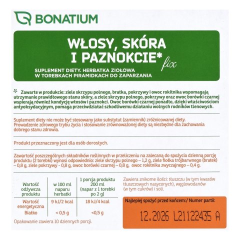 Bonatium Herbatka ziołowa Włosy, skóra i paznokcie Fix 20szt. Bonatium Herbatka ziołowa Włosy, skóra i paznokcie Fix 20szt.