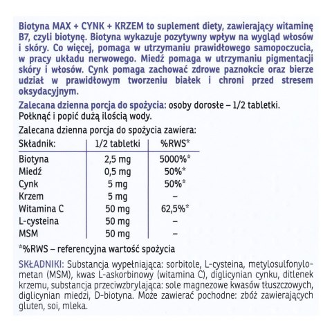Novativ Biotyna MAX+Cynk+Krzem 60 tabletek + 15 tabletek gratis Novativ Biotyna MAX+Cynk+Krzem 60 tabletek + 15 tabletek gratis
