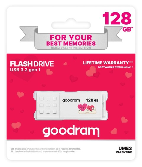 Pendrive GoodRam UME3-1280W0R11-V (128GB; USB 3.0; kolor biały) VALENTINE Pendrive GoodRam UME3-1280W0R11-V (128GB; USB 3.0; kolor biały) VALENTINE