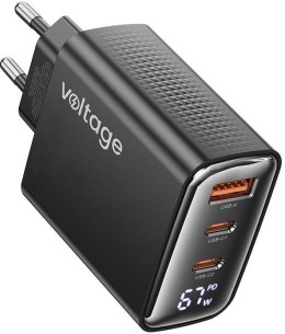 VOLTAGE Ładowarka sieciowa Voltage GaN Charger 67W PD 3.0 QC 4.0 USB-A 2x USB-C Digital Display czarna