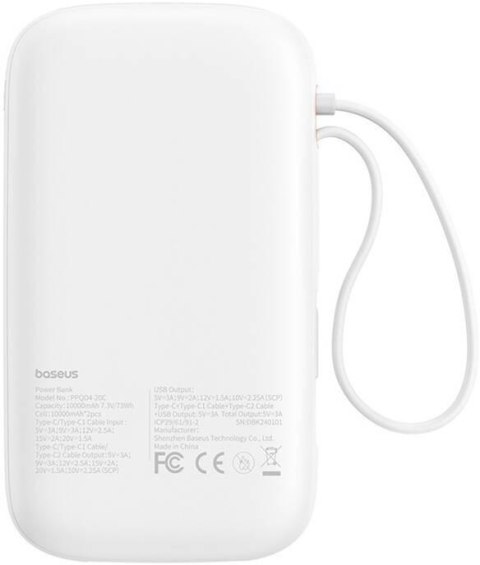 BASEUS Powerbank Baseus QPow 2 10000mAh 30W z 2 wbudowanymi kablami USB-C - biały