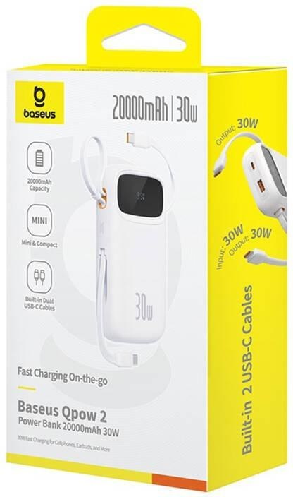 BASEUS Powerbank Baseus QPow 2 10000mAh 30W z 2 wbudowanymi kablami USB-C - biały