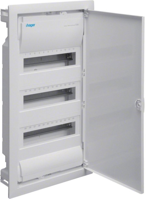 HAGER Rozdzielnica podtynkowa z drzwiami metal., 4 rzędy, 48 mod, IP30, QC, HAGER Volta VU48AT