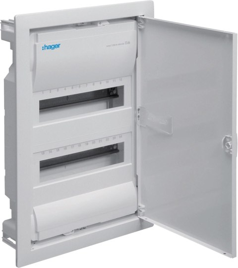 HAGER Rozdzielnica podtynkowa z drzwiami metalowymi, 2 rzędy, 24 moduły, IP30, QC, HAGER Volta VU24AT