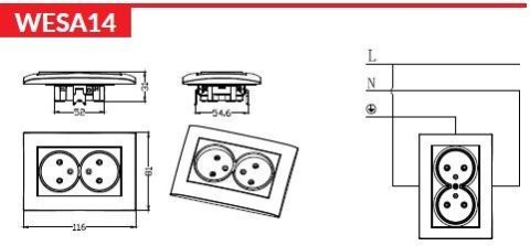 VCX Gniazdo podwójne VCX WESA LC 14 Biały