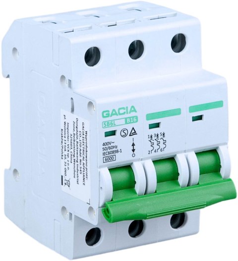 GACIA Wyłącznik nadmiarowoprądowy,6kA,B,3-pola,6A GACIA SB6L B 3P 6A