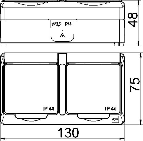 ELEKTRO-PLAST NASIELSK Hermes Gniazdo hermetyczne podwójne natynkowe z uziemieniem 16A IP44 z klapką dymną białe GNT 0322‑01