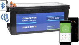 EUROPOWER Akumulator LiFePO4 EUROPOWER serii LFP 12,8V 200Ah Bluetooth, mata grzewcza (Żywotność ~2000 cykli)