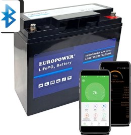 EUROPOWER Akumulator LiFePO4 EUROPOWER serii LFP 12,8V 25,2Ah Bluetooth (Żywotność ~2000 cykli)