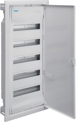HAGER Rozdzielnica podtynkowa z drzwiami metalowymi, 5 rzędów, 60 modułów, IP30, HAGER Volta VU60NC